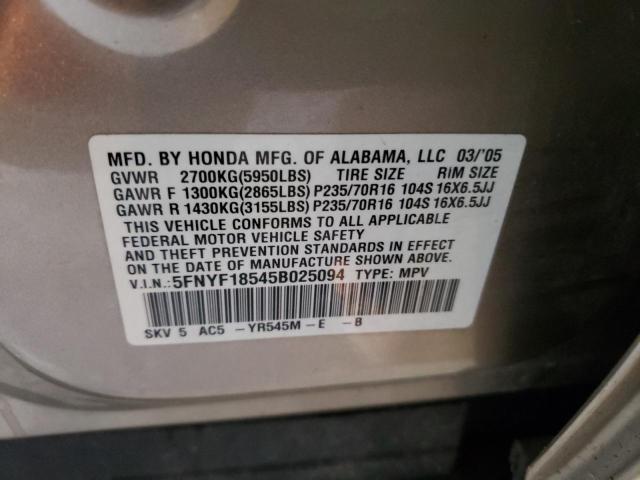 Photo 10 from auction – 2005 HONDA PILOT EXL with VIN 5FNYF18545B025094