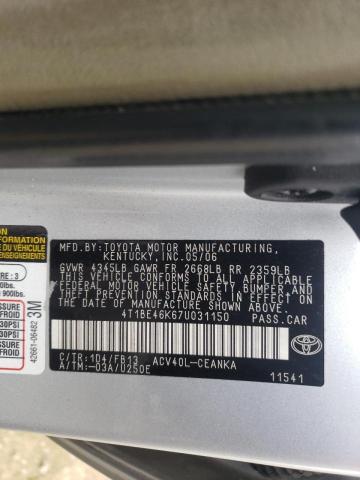 Photo 10 from auction – 2007 TOYOTA CAMRY CE with VIN 4T1BE46K67U031150