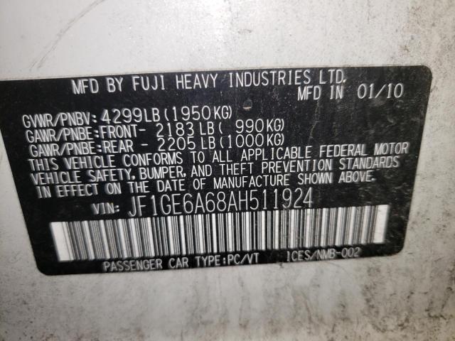 Photo 10 from auction – 2010 SUBARU IMPREZA 2. with VIN JF1GE6A68AH511924