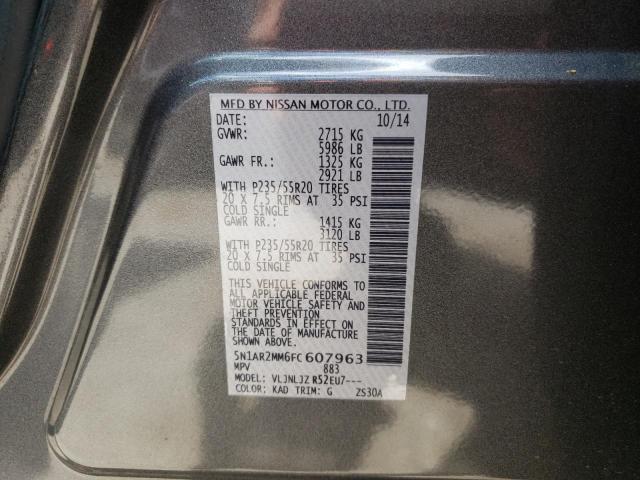 Photo 10 from auction – 2015 NISSAN PATHFINDER with VIN 5N1AR2MM6FC607963