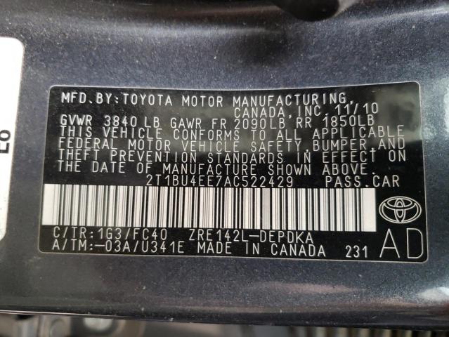 Photo 10 from auction – 2010 TOYOTA COROLLA BA with VIN 2T1BU4EE7AC522429