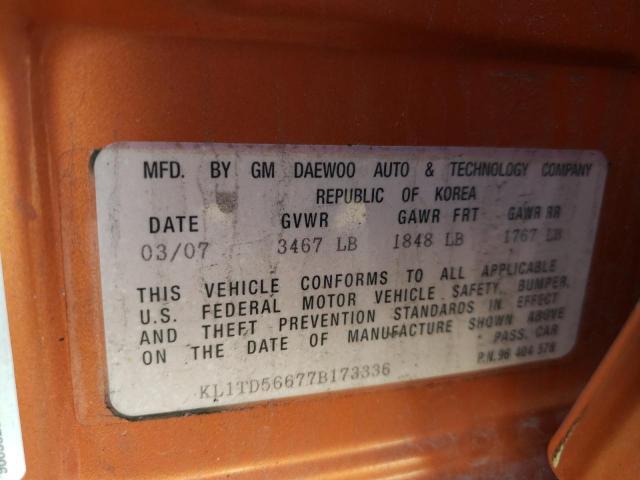 Photo 10 from auction – 2007 CHEVROLET AVEO with VIN KL1TD56677B173336