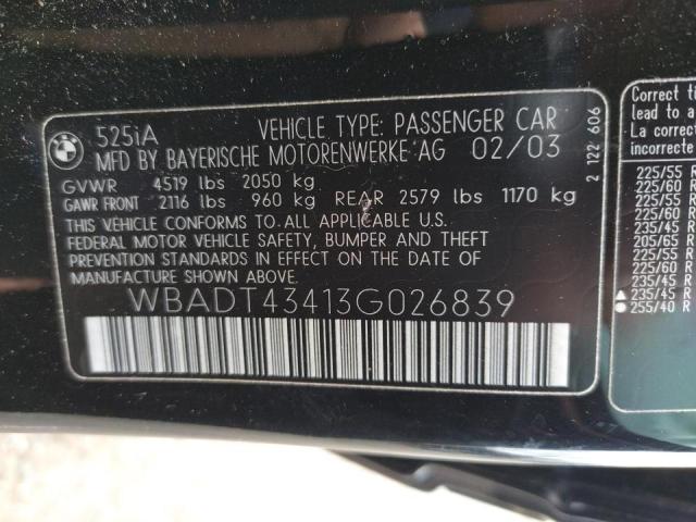 Photo 10 from auction – 2003 BMW 525 I AUTO with VIN WBADT43413G026839