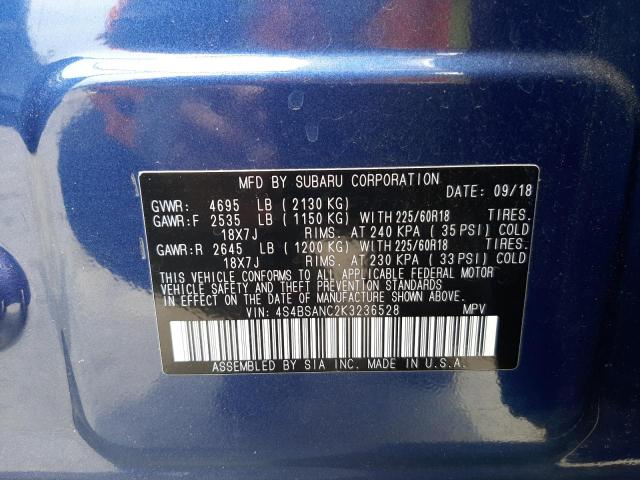 Photo 10 from auction – 2019 SUBARU OUTBACK 2. with VIN 4S4BSANC2K3236528