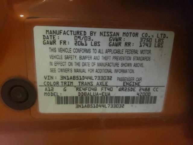 Photo 10 from auction – 2004 NISSAN SENTRA SE- with VIN 3N1AB51D44L733032
