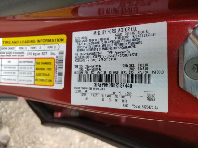 Photo 10 from auction – 2017 FORD FUSION SE with VIN 3FA6P0HD8HR187440