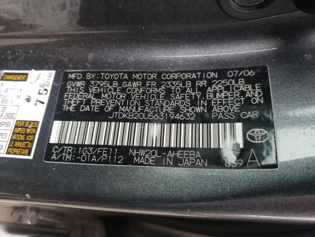 Photo 10 from auction – 2006 TOYOTA PRIUS with VIN JTDKB20U563194632