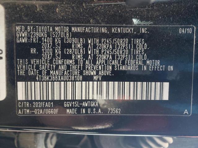 Photo 10 from auction – 2010 TOYOTA VENZA with VIN 4T3BK3BBXAU038108