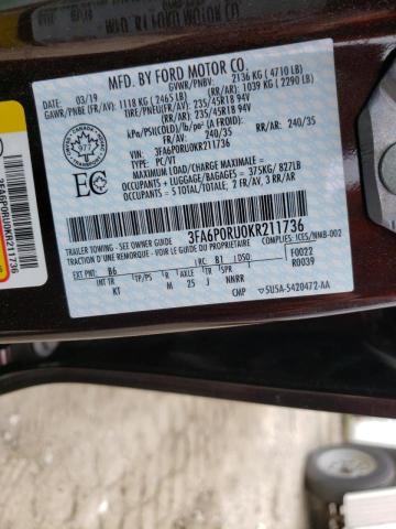 Photo 10 from auction – 2019 FORD FUSION TIT with VIN 3FA6P0RU0KR211736