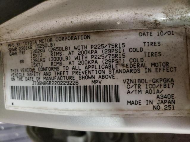 Photo 10 from auction – 2002 TOYOTA 4RUNNER SR with VIN JT3GN86R220229226