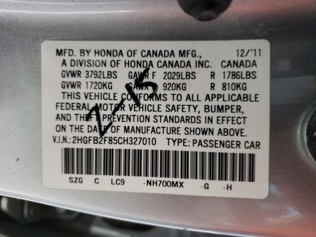 Photo 10 from auction – 2012 HONDA CIVIC EX with VIN 2HGFB2F85CH327010