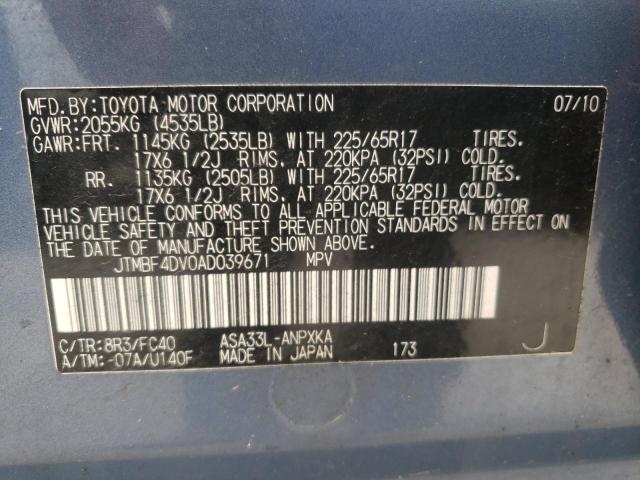 Photo 10 from auction – 2010 TOYOTA RAV4 with VIN JTMBF4DV0AD039671