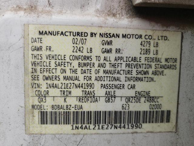 Photo 10 from auction – 2007 NISSAN ALTIMA 2.5 with VIN 1N4AL21E27N441990
