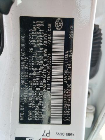 Photo 10 from auction – 2012 TOYOTA CAMRY BASE with VIN 4T1BF1FK4CU552874