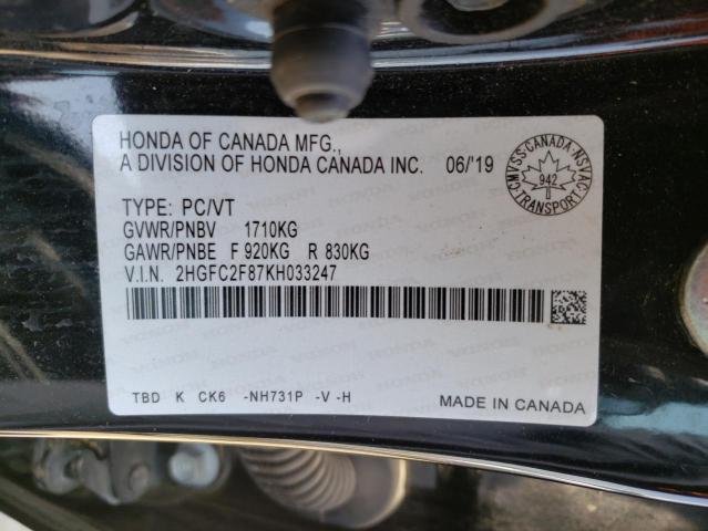 Photo 10 from auction – 2019 HONDA CIVIC SPOR with VIN 2HGFC2F87KH033247