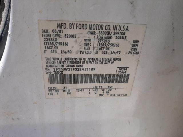 Photo 10 from auction – 2002 FORD F250 SUPER with VIN 1FTNW21F32EA21109