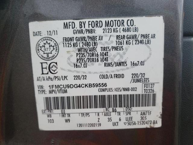 Photo 10 from auction – 2012 FORD ESCAPE XLT with VIN 1FMCU9DG4CKB59556