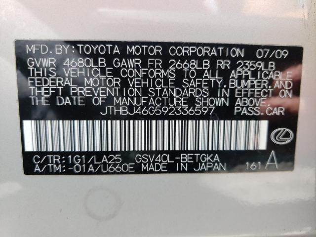 Photo 10 from auction – 2009 LEXUS ES 350 with VIN JTHBJ46G592336597