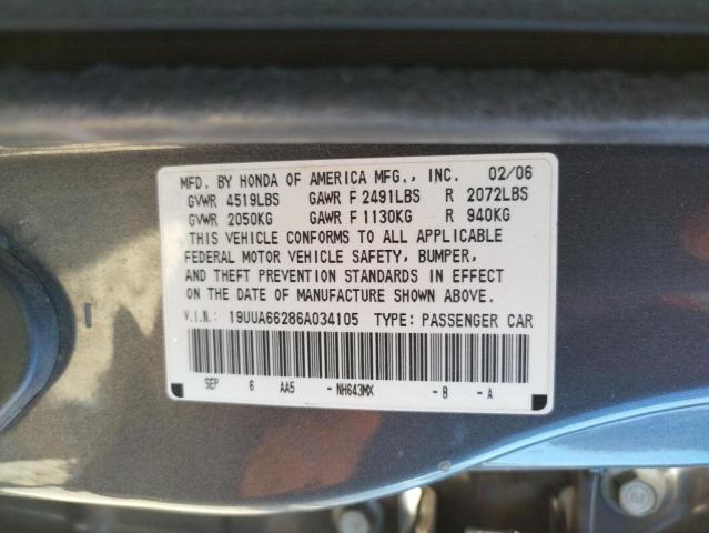 Photo 10 from auction – 2006 ACURA 3.2TL with VIN 19UUA66286A034105