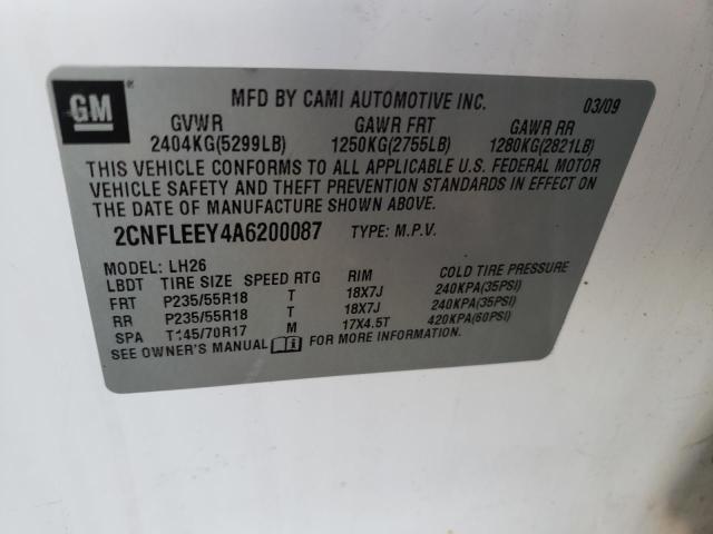 Photo 10 from auction – 2010 CHEVROLET EQUINOX LT with VIN 2CNFLEEY4A6200087