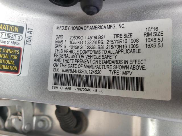 Photo 10 from auction – 2016 HONDA CR-V LX with VIN 5J6RM4H32GL124520
