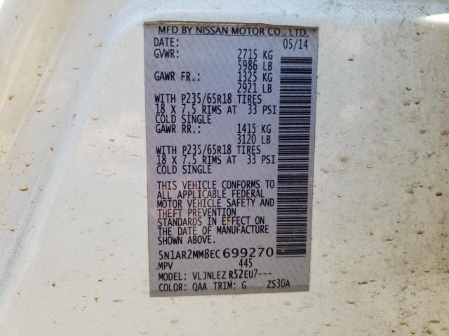 Photo 10 from auction – 2014 NISSAN PATHFINDER with VIN 5N1AR2MM8EC699270