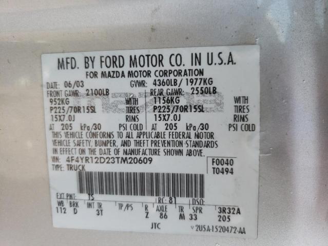 Photo 10 from auction – 2003 MAZDA B2300 with VIN 4F4YR12D23TM20609