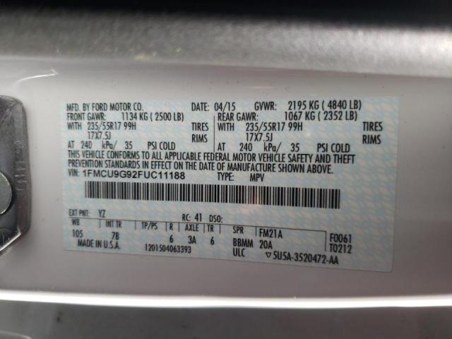Photo 10 from auction – 2015 FORD ESCAPE SE with VIN 1FMCU9G92FUC11188