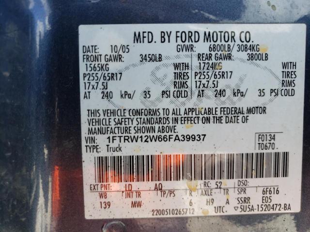 Photo 10 from auction – 2006 FORD F150 SUPER with VIN 1FTRW12W66FA39937