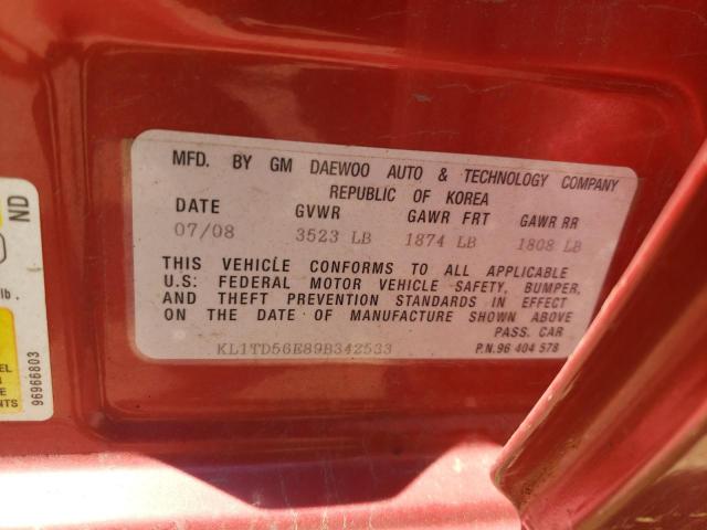 Photo 10 from auction – 2009 CHEVROLET AVEO LS with VIN KL1TD56E89B342533