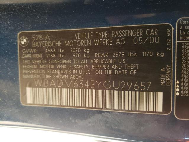 Photo 10 from auction – 2000 BMW 528 I AUTO with VIN WBADM6345YGU29657