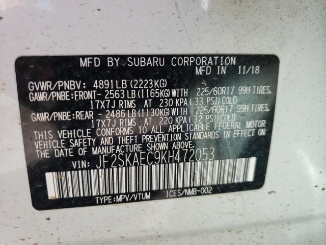 Photo 10 from auction – 2019 SUBARU FORESTER P with VIN JF2SKAEC9KH472053