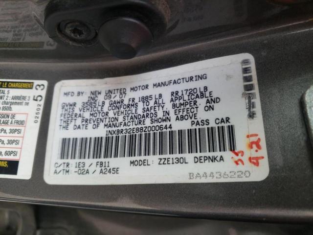 Photo 10 from auction – 2008 TOYOTA COROLLA CE with VIN 1NXBR32E88Z000644