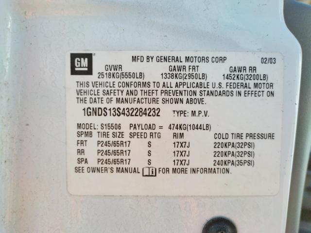 Zdjęcie 10 z aukcji – 2003 CHEVROLET TRAILBLAZE z VIN 1GNDS13S432284232