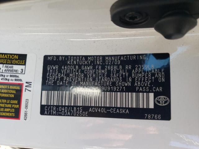 Photo 10 from auction – 2009 TOYOTA CAMRY BASE with VIN 4T1BE46K69U919271