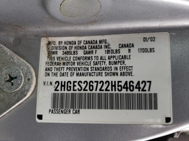 Photo 10 from auction – 2002 HONDA CIVIC EX with VIN 2HGES26722H546427