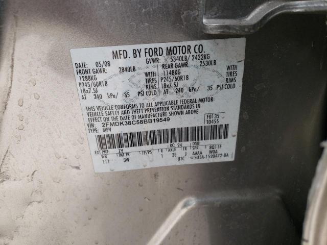 Photo 10 from auction – 2008 FORD EDGE SEL with VIN 2FMDK38C58BB19549