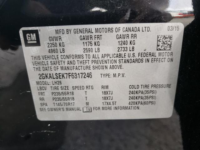 Photo 10 from auction – 2015 GMC TERRAIN SL with VIN 2GKALSEK7F6317246