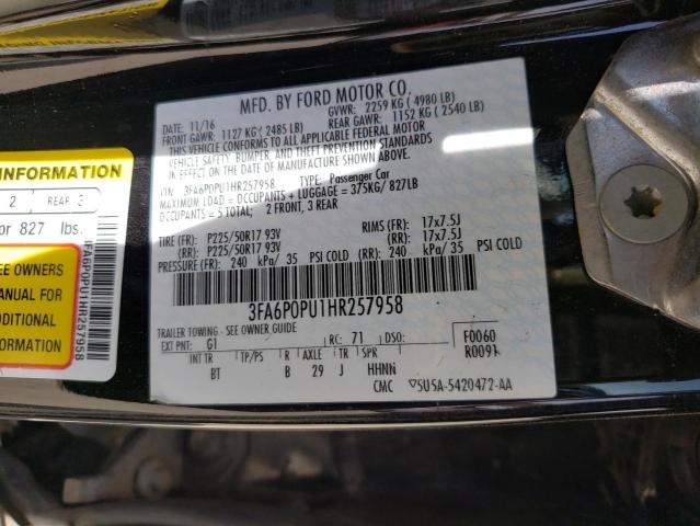 Photo 10 from auction – 2017 FORD FUSION SE with VIN 3FA6P0PU1HR257958