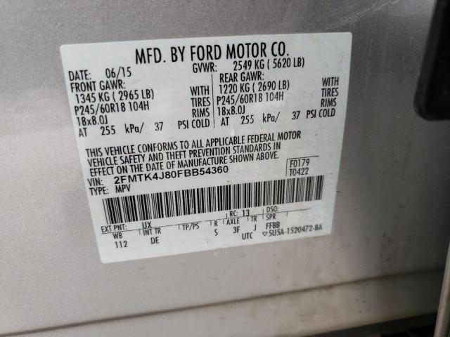 Photo 10 from auction – 2015 FORD EDGE SEL with VIN 2FMTK4J80FBB54360