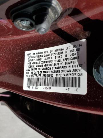 Photo 10 from auction – 2014 HONDA CIVIC LX with VIN 19XFB2F51EE049905