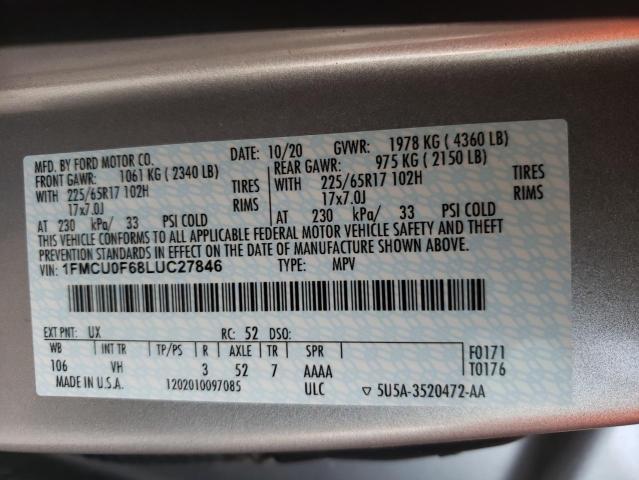 Photo 10 from auction – 2020 FORD ESCAPE S with VIN 1FMCU0F68LUC27846