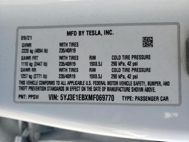 Photo 10 from auction – 2021 TESLA MODEL 3 with VIN 5YJ3E1EBXMF069770