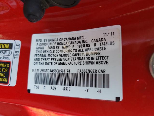 Photo 10 from auction – 2012 HONDA CIVIC LX with VIN 2HGFG3A56CH518178