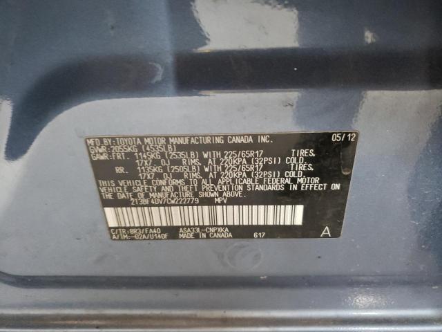 Photo 10 from auction – 2012 TOYOTA RAV4 with VIN 2T3BF4DV7CW222779