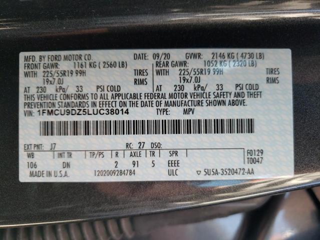 Photo 10 from auction – 2020 FORD ESCAPE TIT with VIN 1FMCU9DZ5LUC38014