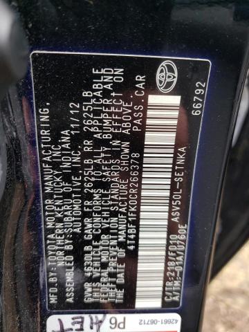 Photo 10 from auction – 2012 TOYOTA CAMRY BASE with VIN 4T4BF1FK0CR266378