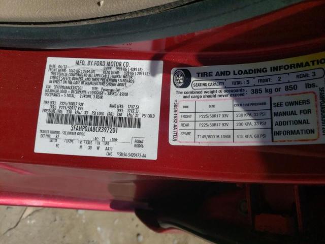Photo 10 from auction – 2012 FORD FUSION SEL with VIN 3FAHP0JA8CR397201