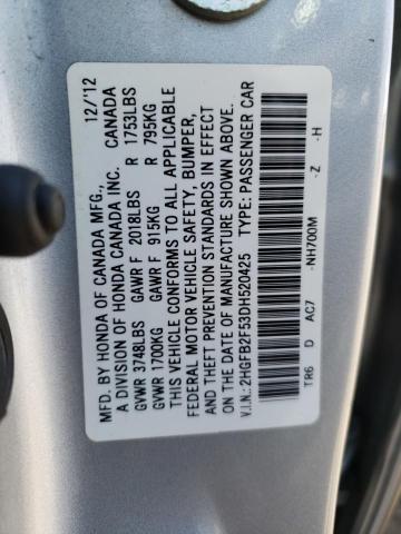 Photo 10 from auction – 2013 HONDA CIVIC LX with VIN 2HGFB2F53DH520425