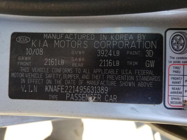 Photo 10 from auction – 2009 KIA SPECTRA EX with VIN KNAFE221495631389
